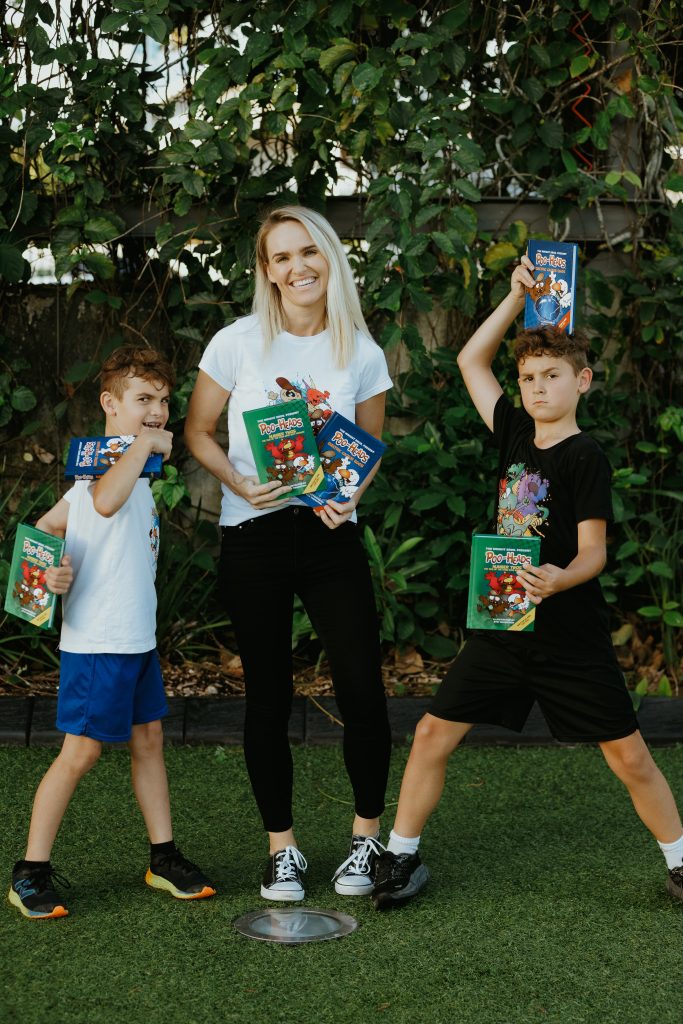 Carter and Marlow Wright with illustrator Stu Thornton